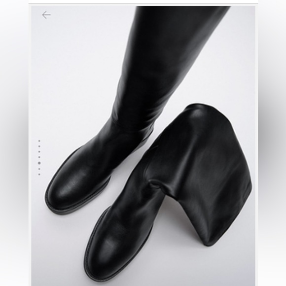 NEW ZARA AIRFIT LOW HEELED LEATHER BLACK BOOTS SZ 8 - Picture 2 of 7